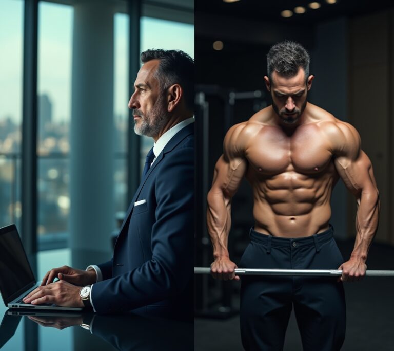 Executive removing a tie before stepping into a weight room