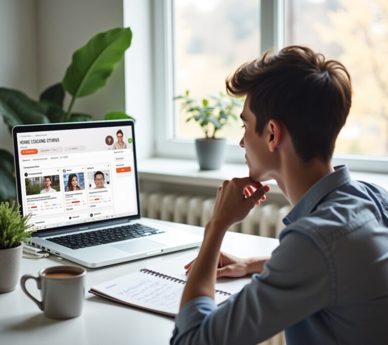 Client on a video call with a coach reviewing training footage