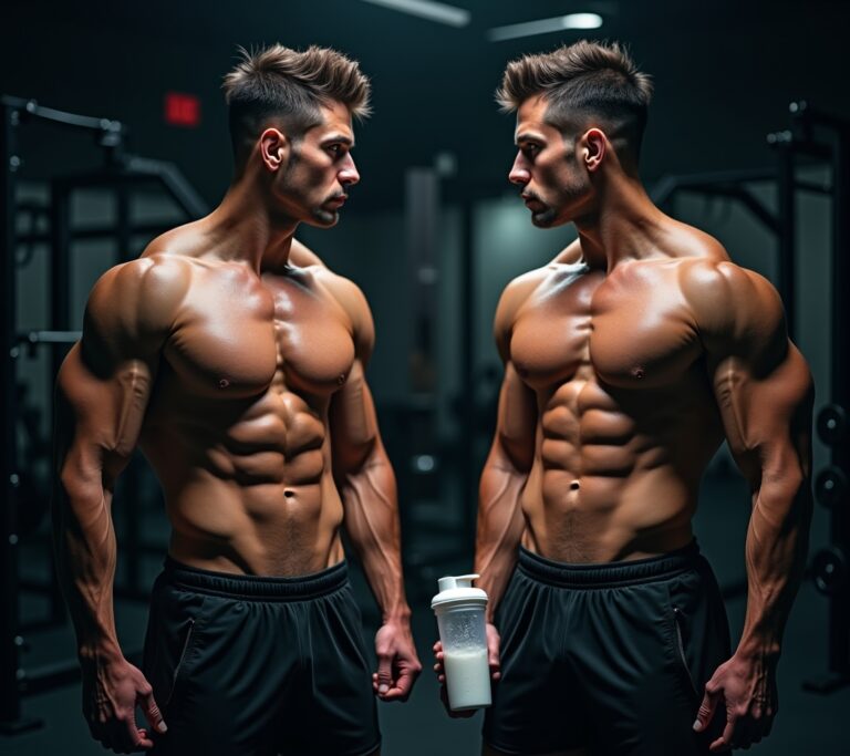 Creatine powder being scooped into a shaker bottle
