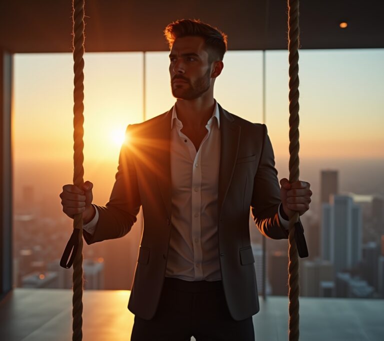 Executive pushing through a heavy sled push in a private gym