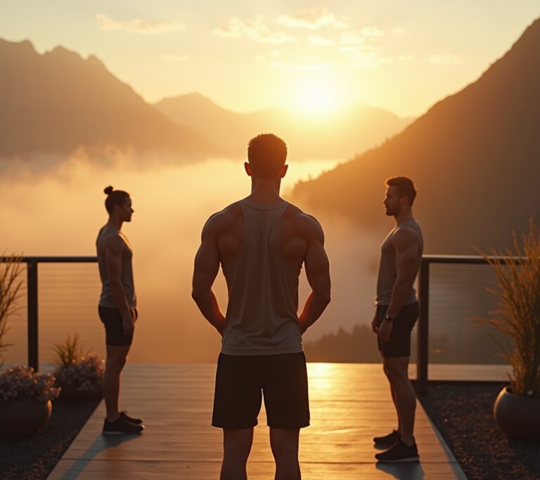 Luxury fitness retreat property with mountain backdrop