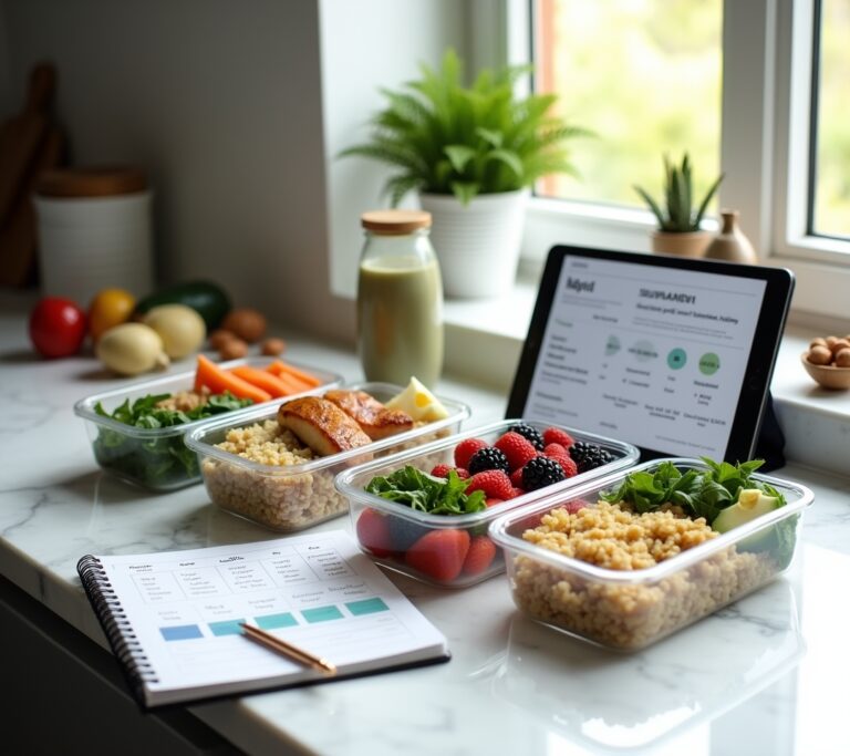 Meal prep containers with lean protein and colorful vegetables