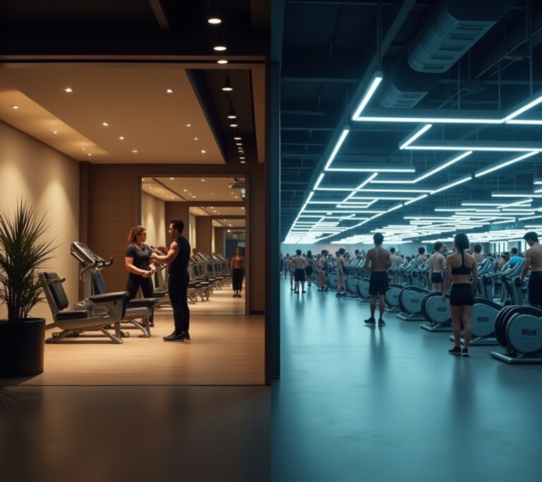 Interior of a sleek private training studio with minimal equipment