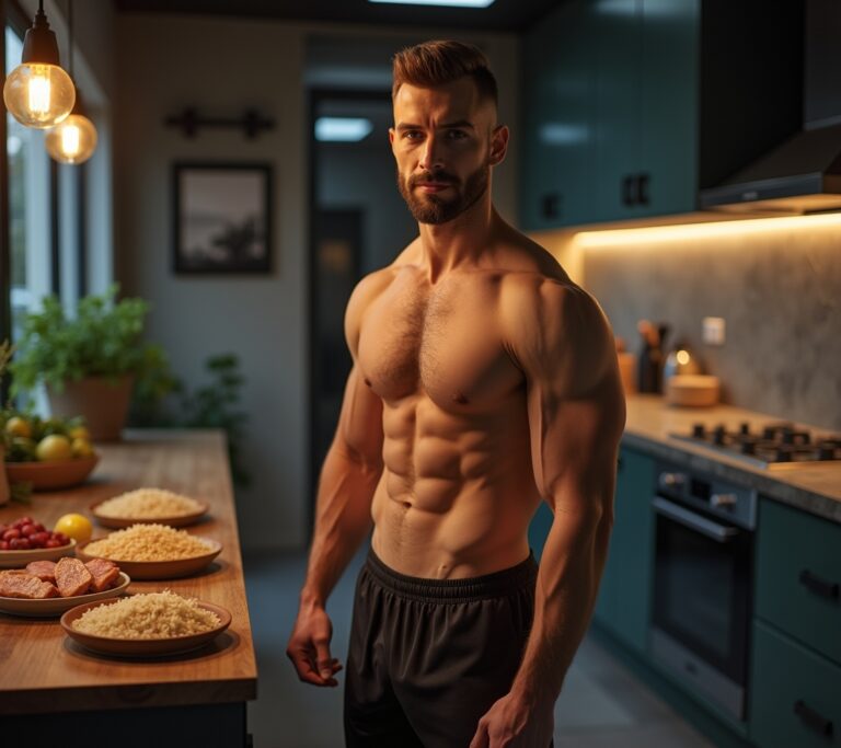 Healthy large meal on a table with portion indicators