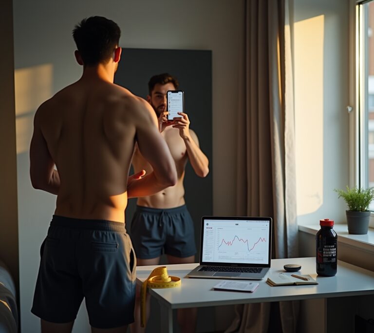 Person stepping onto a smart body composition scale