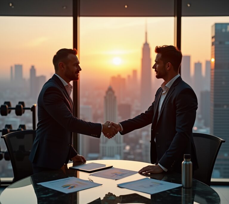 Executive standing confidently in a boardroom after training
